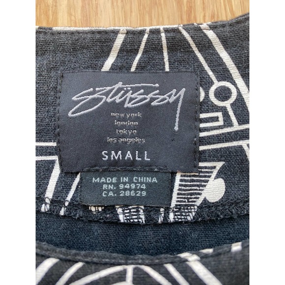 Stussy Women's Black Tribal Crop Top SMALL Linen and Rayon Blend - Picture 2 of 6